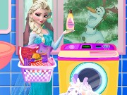 Elsa Washing Dirty Clothes Game