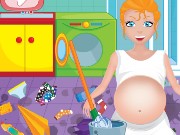 Pregnant Mom Cleaning Bathroom