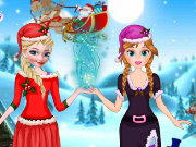Elsa And Anna Helping Santa