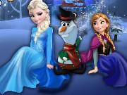 Elsa and Anna Building Olaf